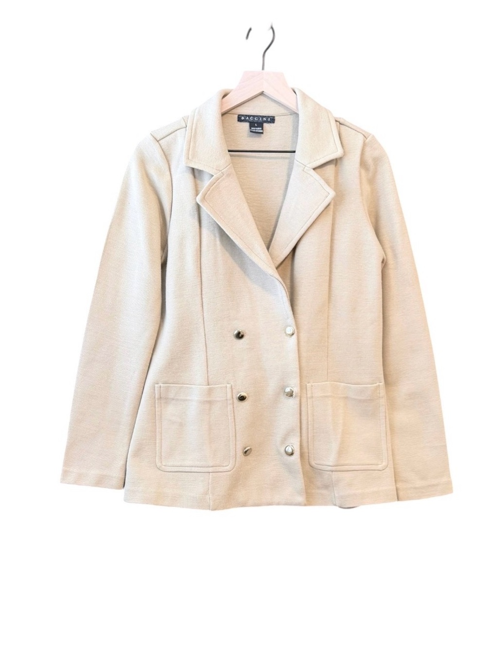 Baccini Camel Colored Double-Breasted Sweater Blazer Jacket